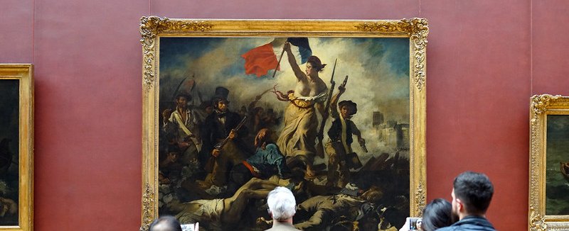 People viewing 'Liberty Leading the People' by Delacroix (Musée du Louvre, Paris)