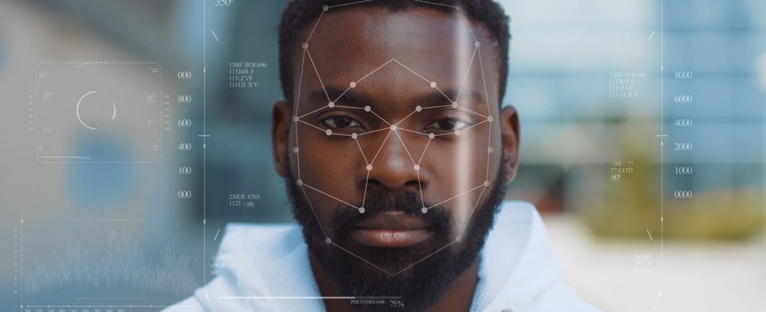 Future. Face Detection. Technological 3d Scanning. Biometric Facial Recognition. Face Id. Technological Scanning of the Face of Handsome Young African American for Facial Recognition. Shoted by Arri Alexa Mini