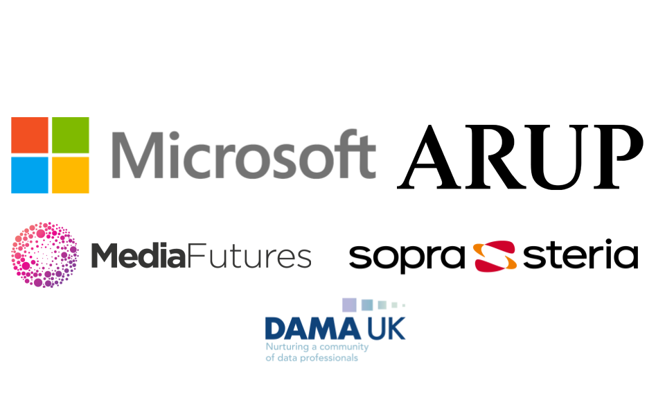 Logos of ODI Summit sponsors, including Microsoft, Arup, Media Futures, SopraSteria and DAMA UK