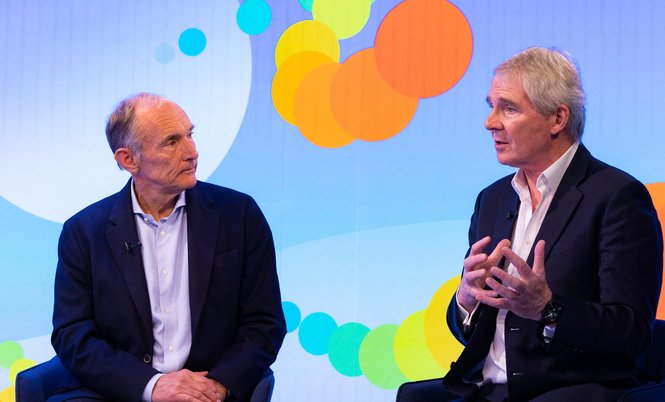 Sir Tim Berners-Lee and Sir Nigel Shadbolt speaking at the ODI Summit 2022.