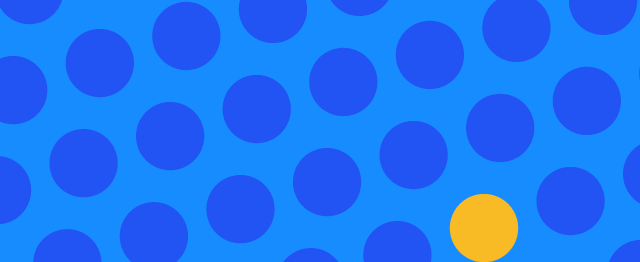 Abstract graphic: one yellow circle in a big group of blue circles