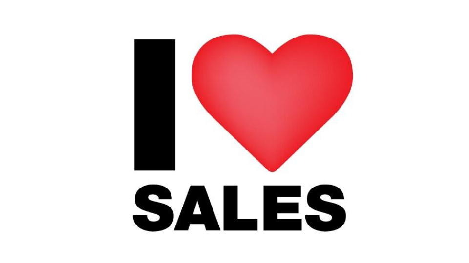 An image that says I love sales, but with a heart shape for love