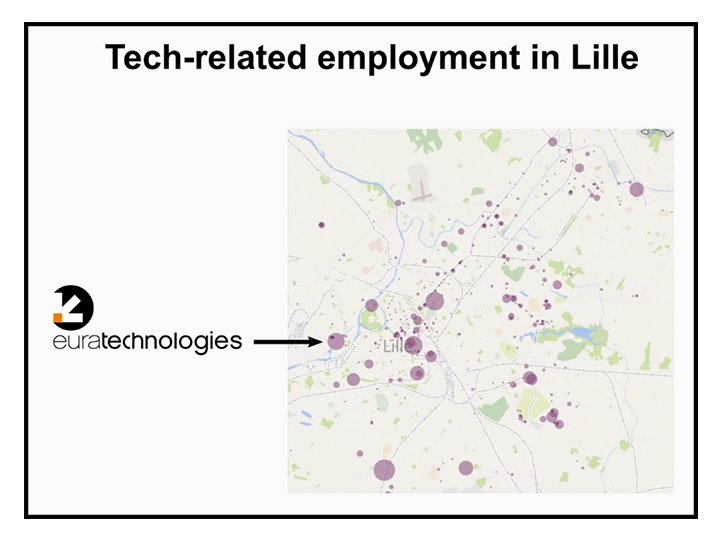 Map showing areas of tech-related employment in Lille
