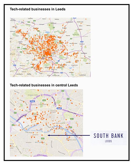 Map showing tech-related businesses in Leeds