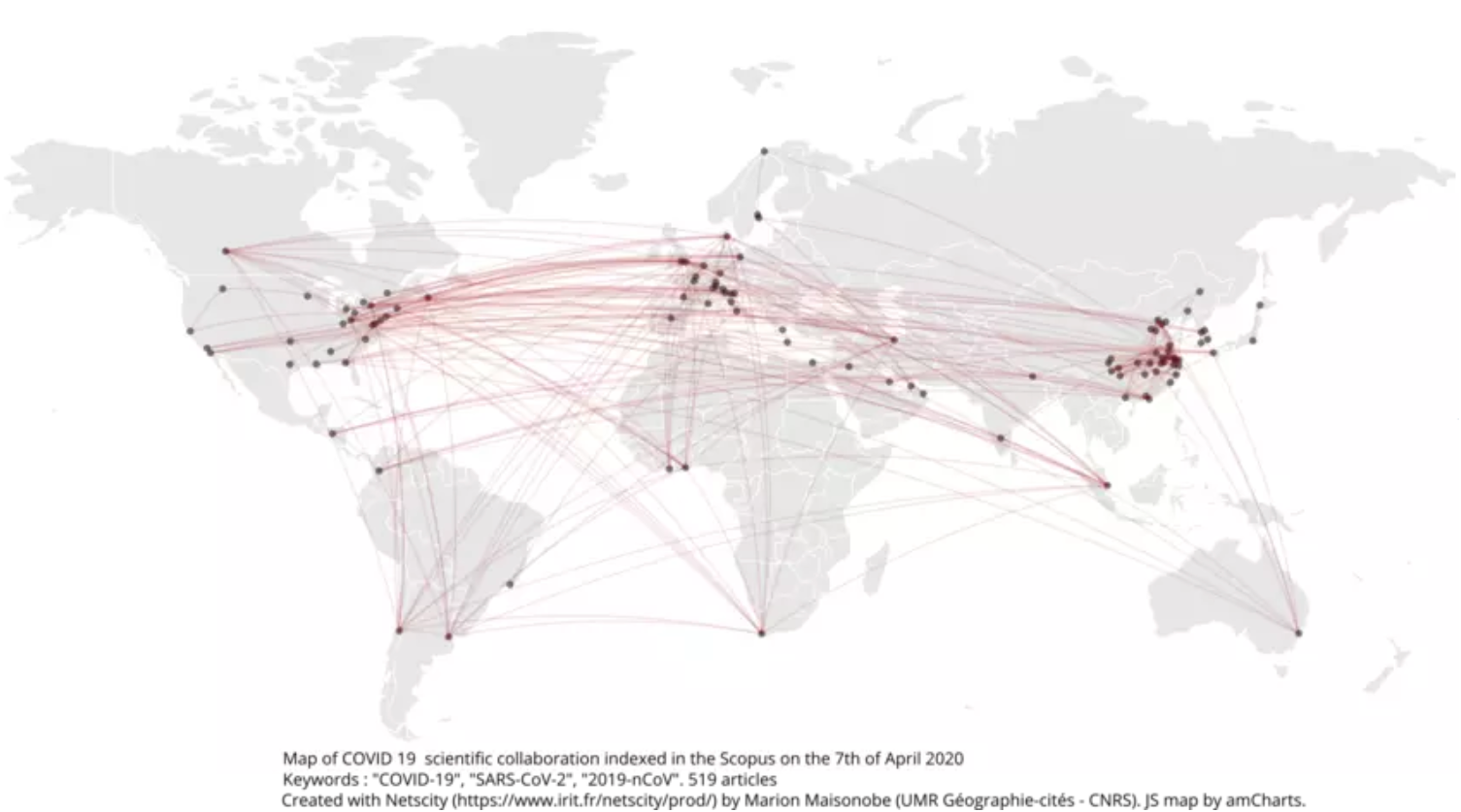 Map of Covid-19 scientific collaboration indexed in the Scopus on the 7th April 2020