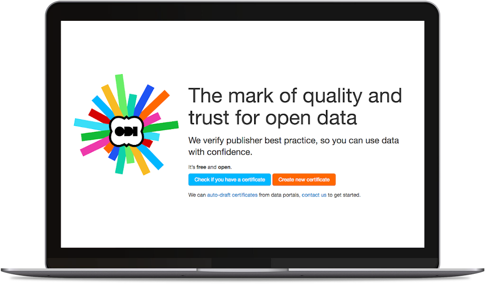 Screenshot of front page of open data certificates tool