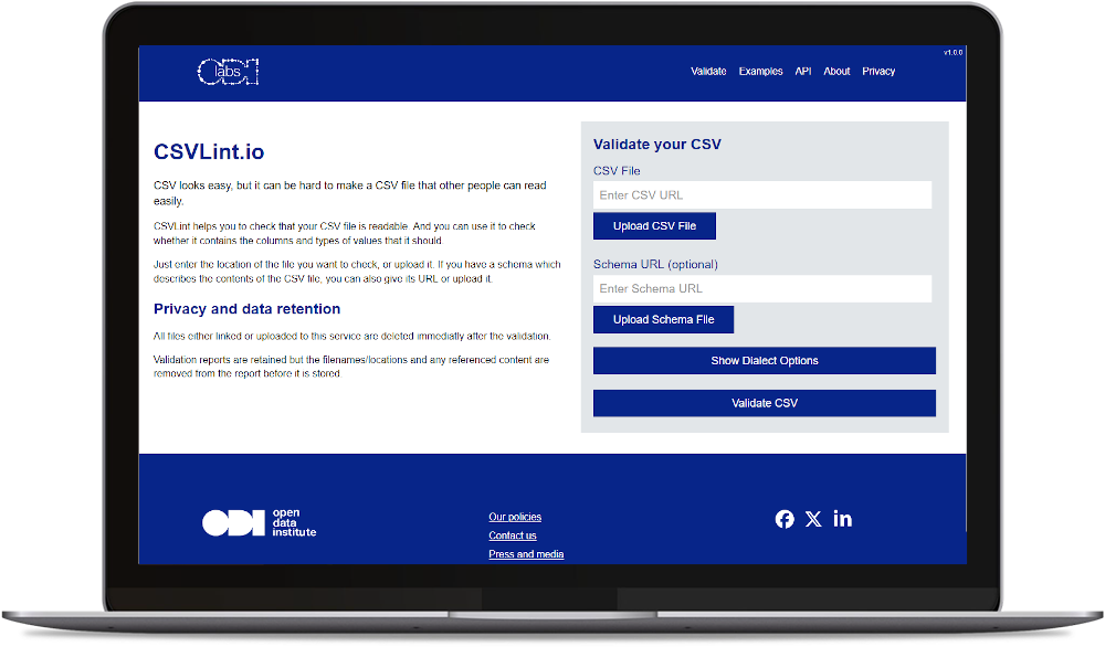 Screenshot of CSV Lint home page