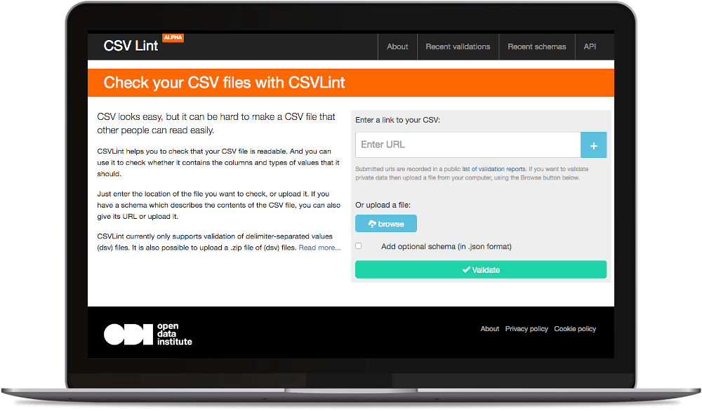 Screenshot of CSV Lint home page