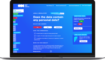 Screenshot of Data Sharing Risk Assessment tool shown on laptop screen