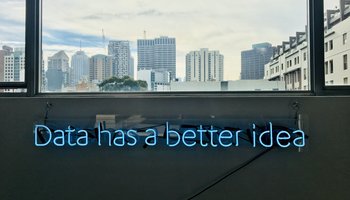 'Data has a better idea' in blue neon lights