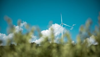 wind power plant, grass, clouds