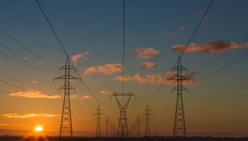 Pylons, sunset, electricity lines, energy